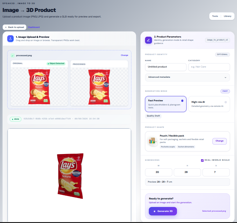 Product — Speak3D workflow